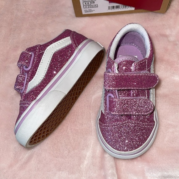 Vans Old Skool V Glitter Skate Shoe - Baby / Toddler - Lilac - Picture 6 of 16